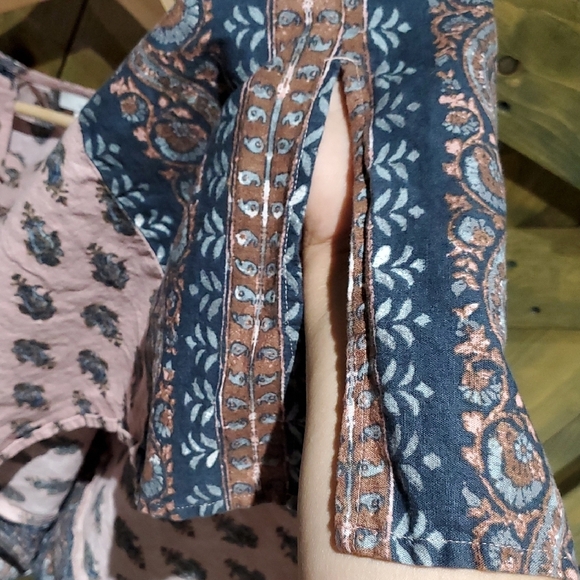 Pure Jill Pink and Blue Patterned Blouse Fem Romantic Casual Peasant Resort - Picture 4 of 7